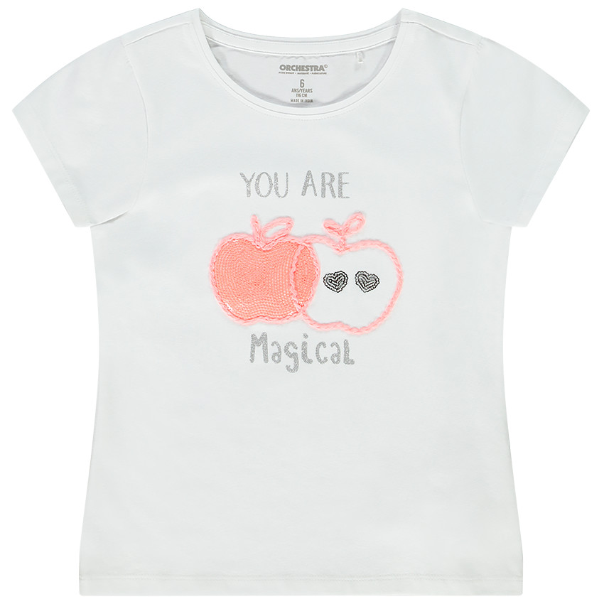 T-shirt manches courtes avec sequins et broderies pour fille 