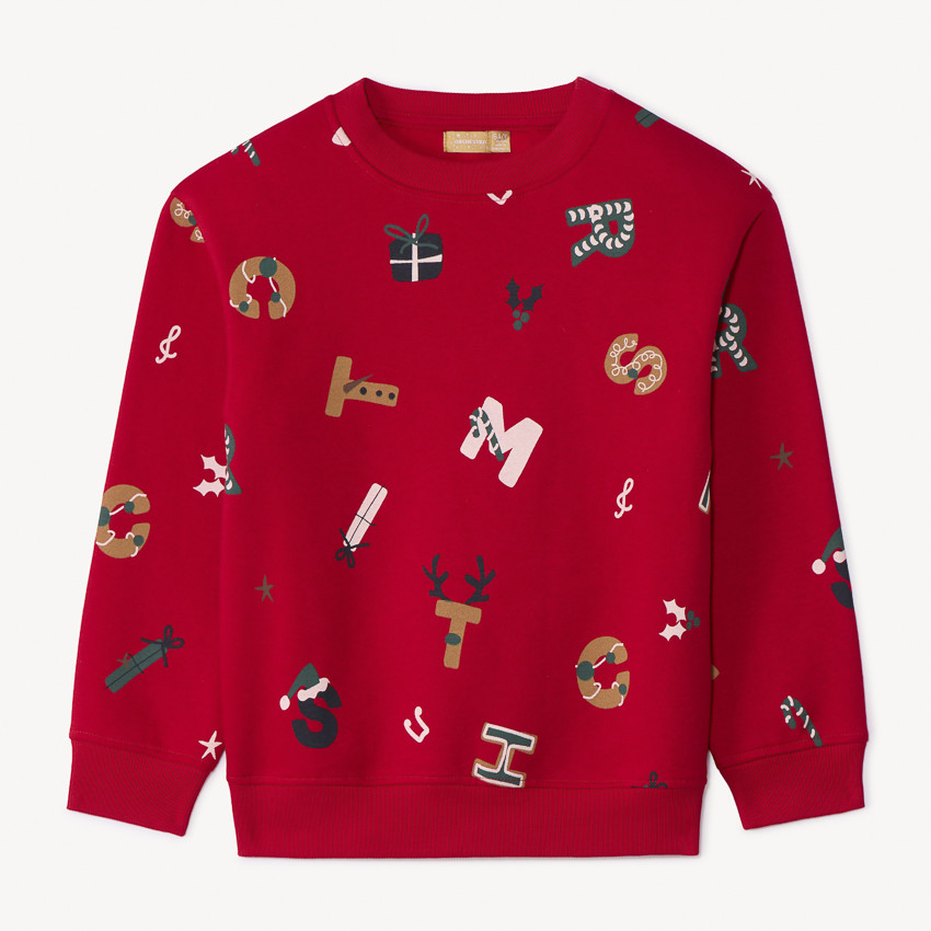 Sudadera navideña de felpa con letras niño 
