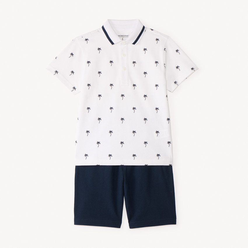 Conjunto de 2 piezas: polo de manga corta + bermudas con estampado de palmeras para niño. 