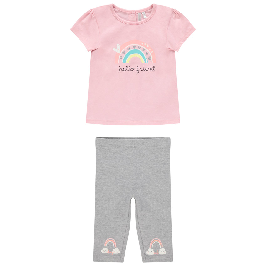 Ensemble tunique print arc-en-ciel et corsaire chiné 