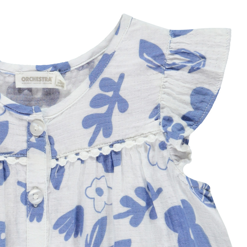 Blusa estampada de flores con galón de pompones para niña 