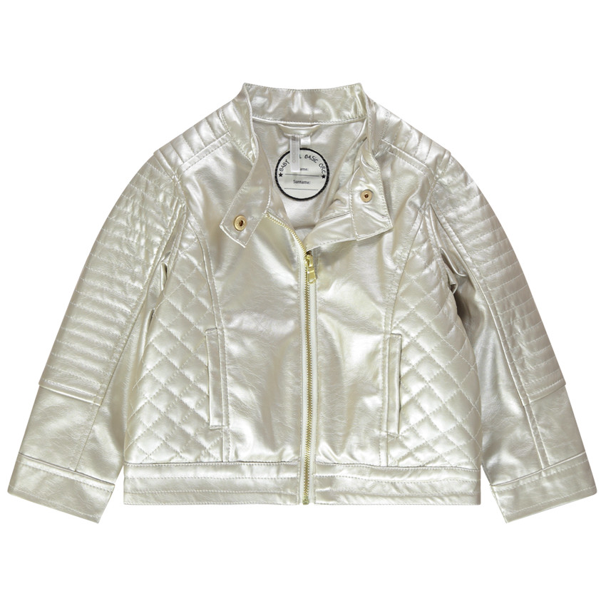 Perfecto de cuero de imitación plateado con forro de borreguillo 