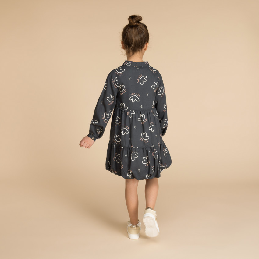 Robe tunique effet boule imprimé fleurs fille 