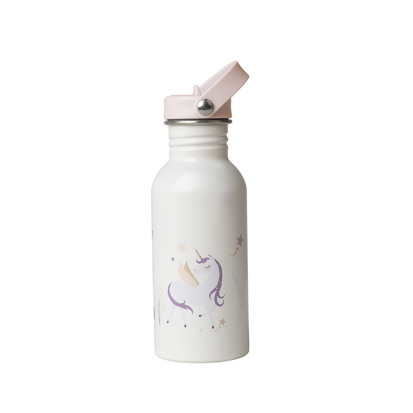 Gourde isotherme avec paille 500ml Licorne écru 