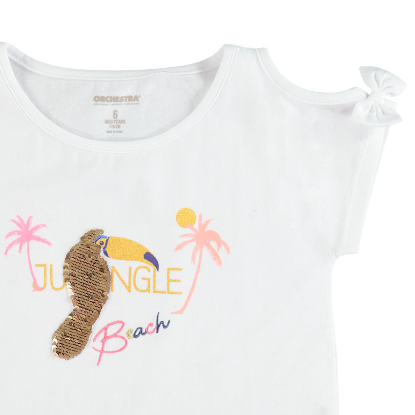 T-shirt manches courtes motif toucan en sequins magiques 