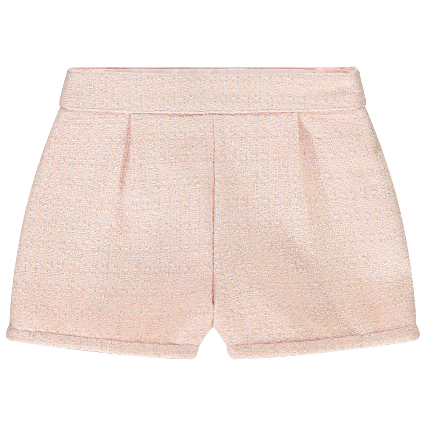 Short en jacquard rosa forrado en gasa para niña 