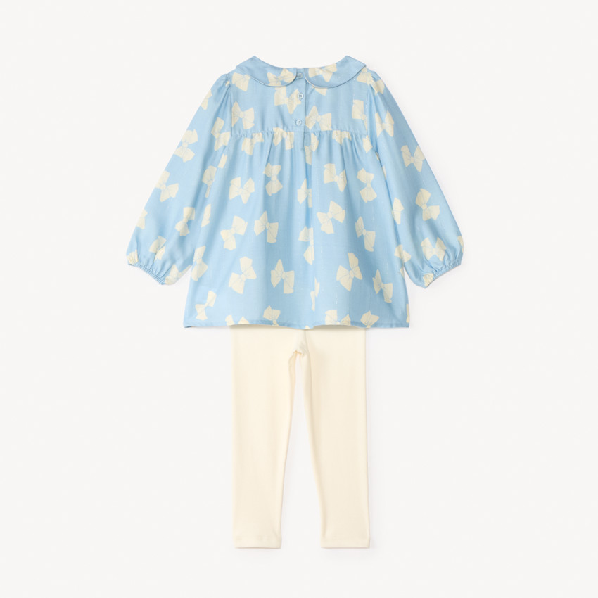 Conjunto de blusa larga + pantalones con estampado de lazos para bebé niña. 