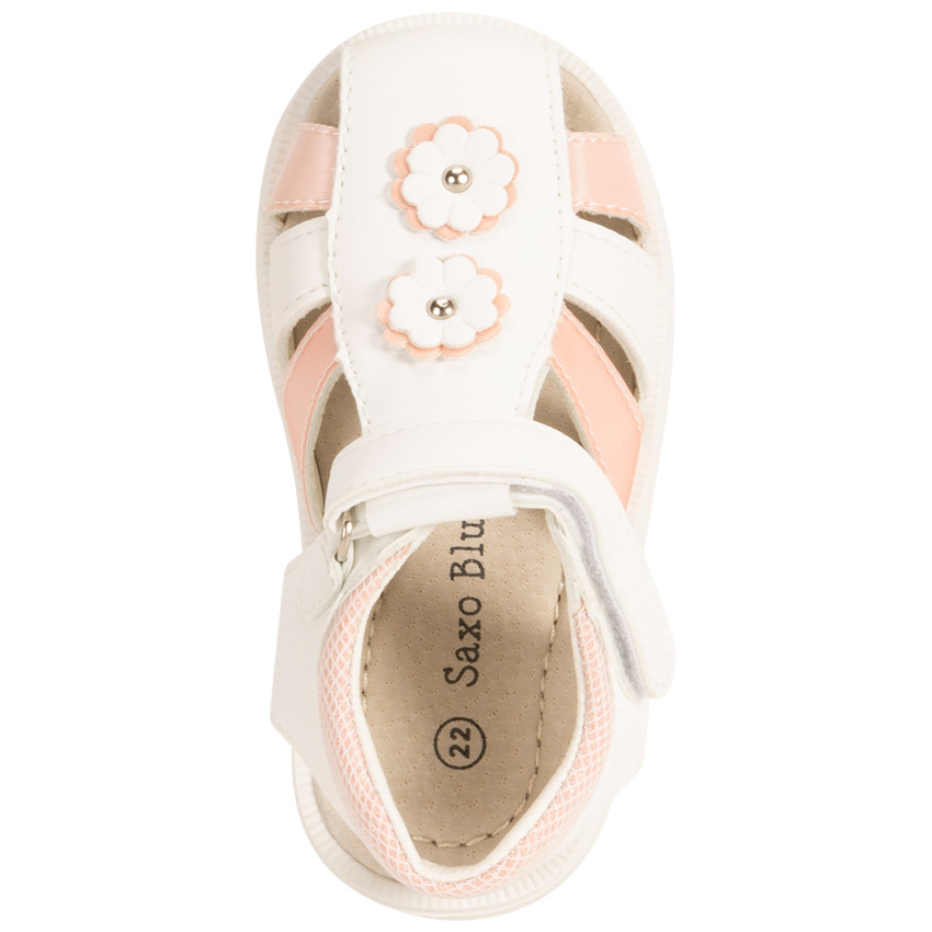 Sandalias bicolores con velcro y flores para bebé niña 