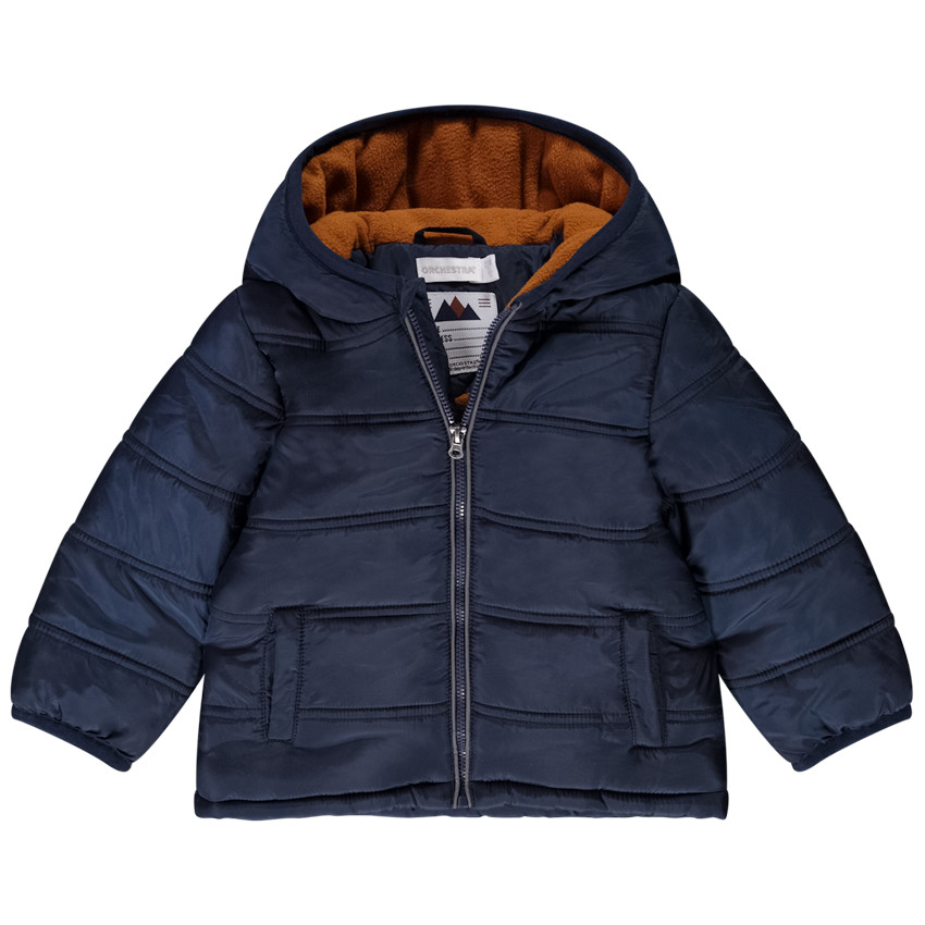 Plumífero acolchado con capucha y forro micropolar para bebé niño 