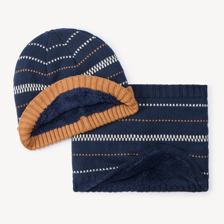 Set bonnet + snood en tricot jacquard pour garçon 