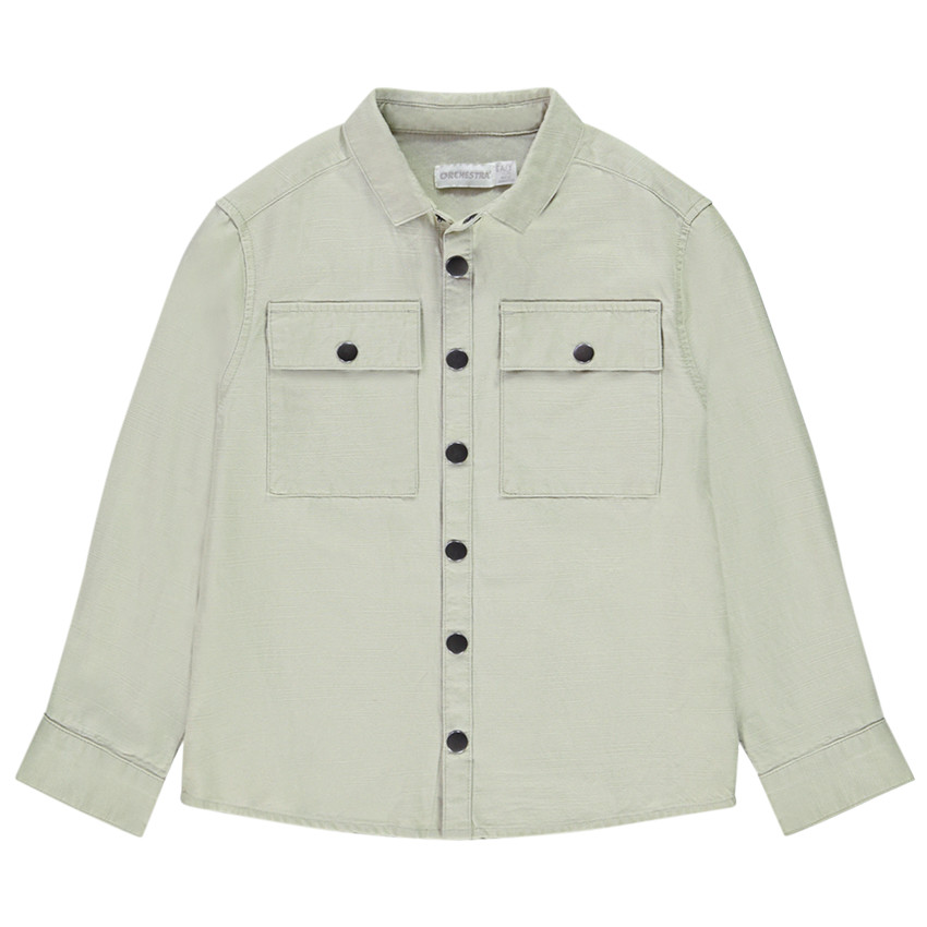 Camisa de manga larga lisa en tela con bolsillos para niño 