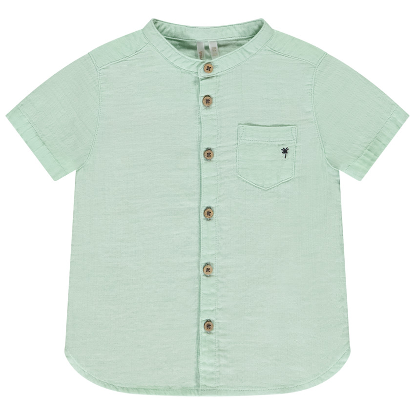 Camisa de manga corta lisa con cuello mao para bebé niño 