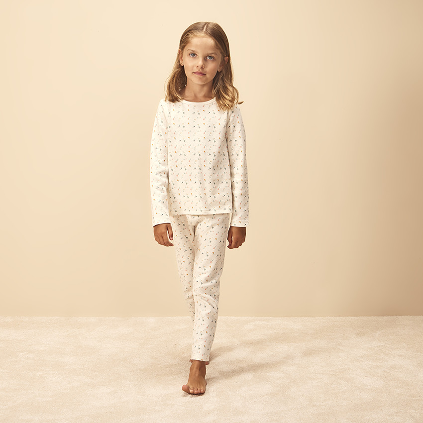 Pijama de 2 piezas en punto con estampado floral para niña 