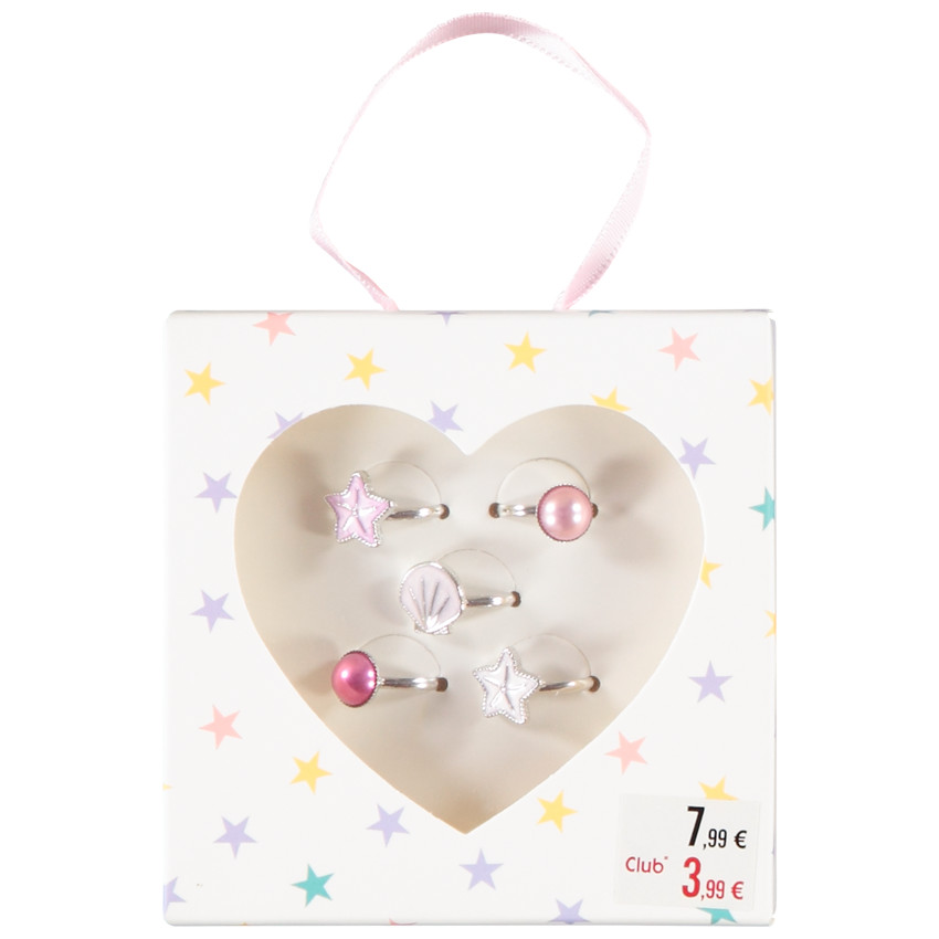 Pack de 5 anillos de fantasía con conchas para niña 