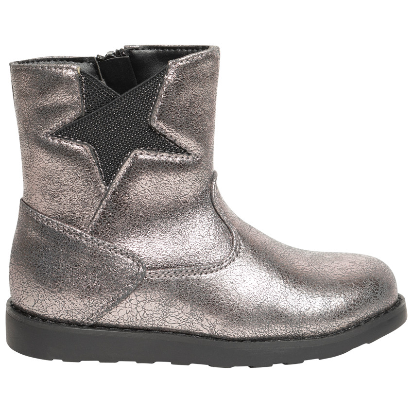 Botines plateados efecto piel con cremallera y elástico para niña 