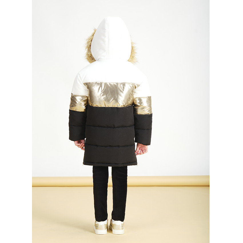 Chaqueta larga impermeable con capucha forrada en sherpa para niña 