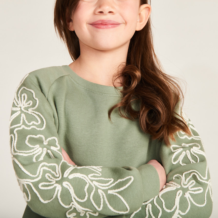 Vestido de sudadera de felpa con cordones florales para niña 