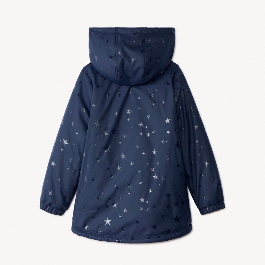 Parka de goma con estampado de estrellas y forro de sherpa para niña 