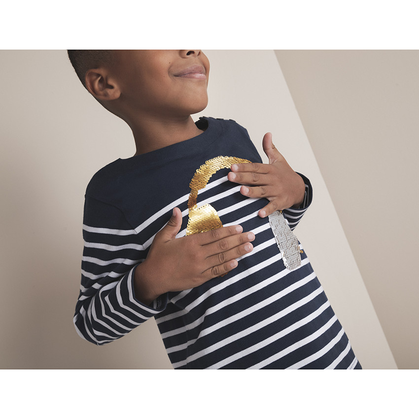 Camiseta manga larga estilo marinero print auriculares de lentejuelas 