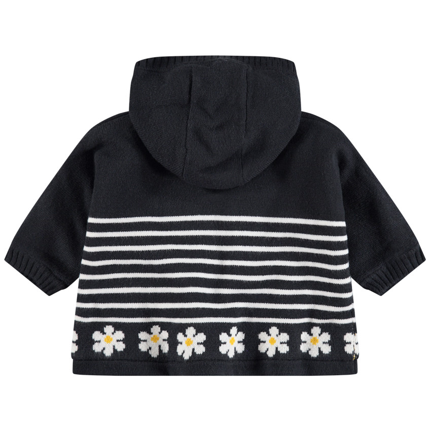 Chaqueta con capucha de punto con forro de micropolar de rayas y margaritas 