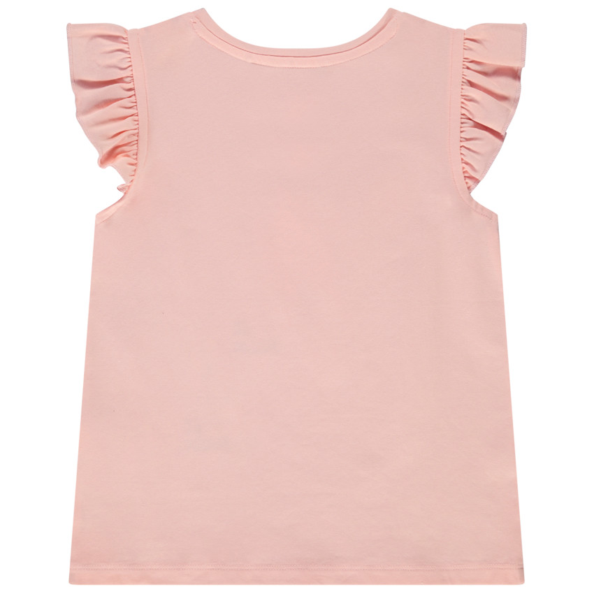 Camiseta manga corta con volantes en jersey estampado unicornio para niña 