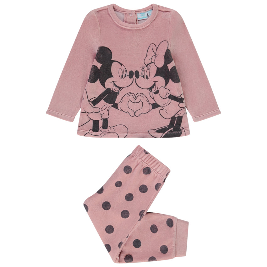 Conjunto 2 piezas de terciopelo estampado Mickey y Minnie Disney para bebé niña 