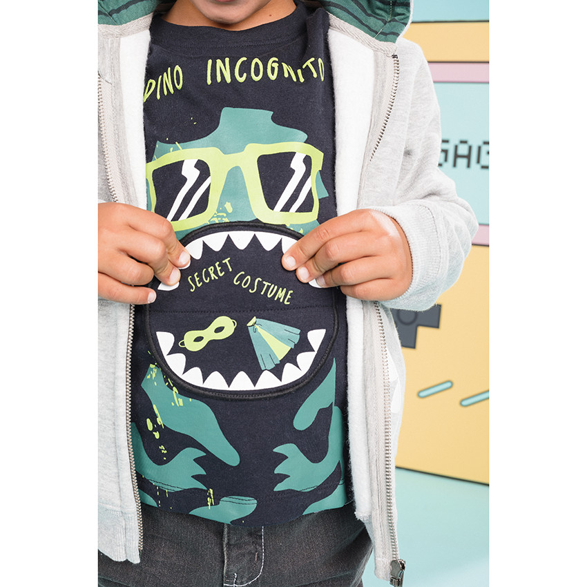 Camiseta de manga larga de algodón estampada Dinosaurio  