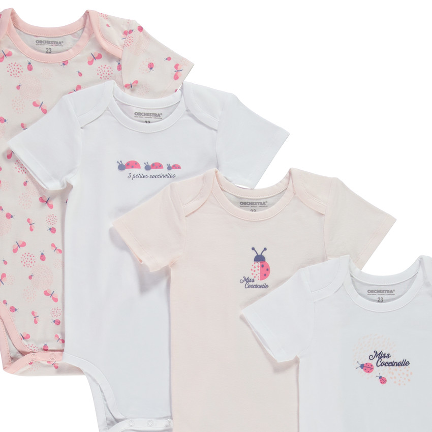 Pack de 7 bodies de manga corta con estampado fantasía para bebé niña 