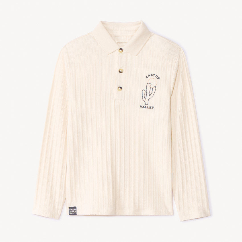 Polo de manga larga con bordado de cactus para niño 