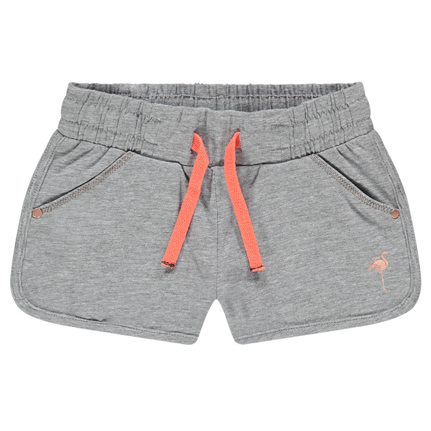 Pantalón corto de punto con flamenco rosa estampado 