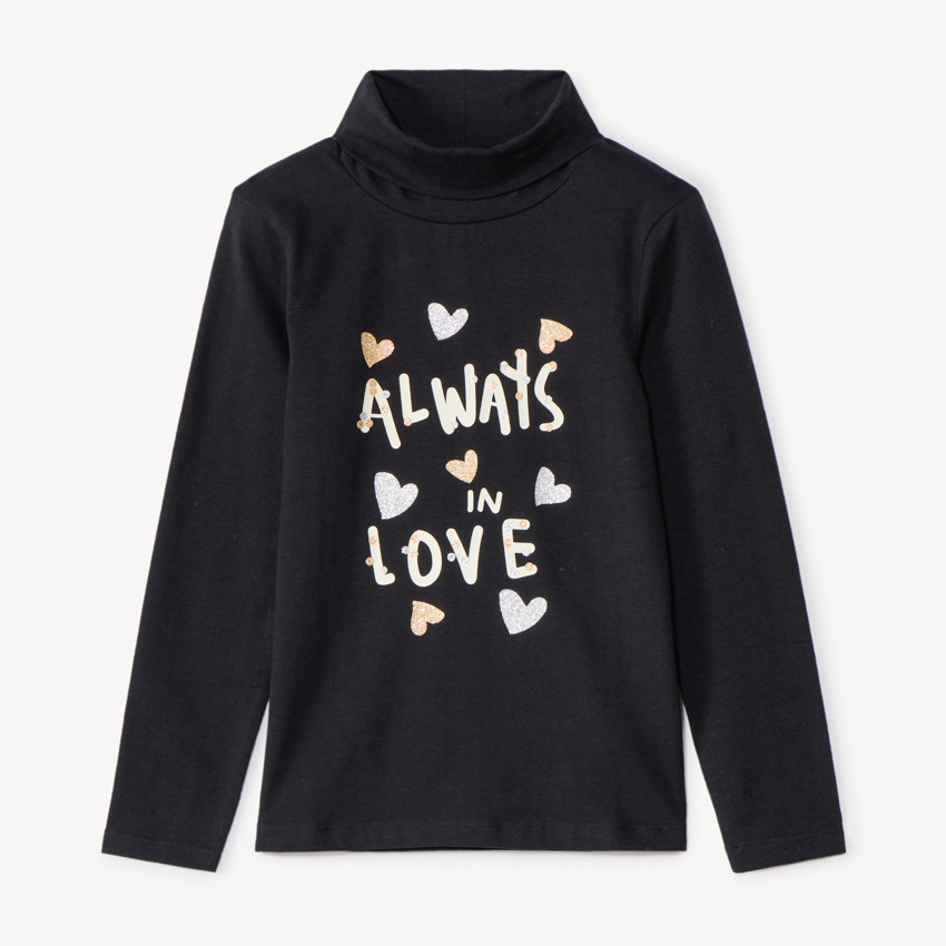 Camiseta de manga larga con cuello vuelto y estampado fantasía para niña 