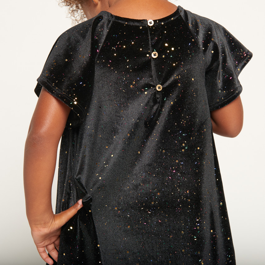 Robe de fiesta de manga corta en terciopelo brillante para niña. 