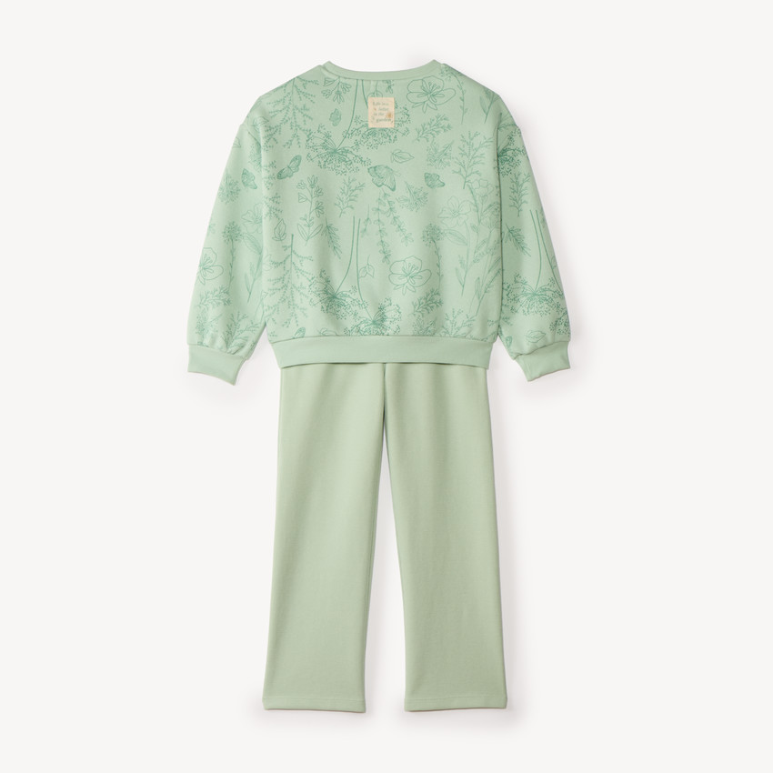 Conjunto de chándal de niña de felpa cepillada con estampado de flores 