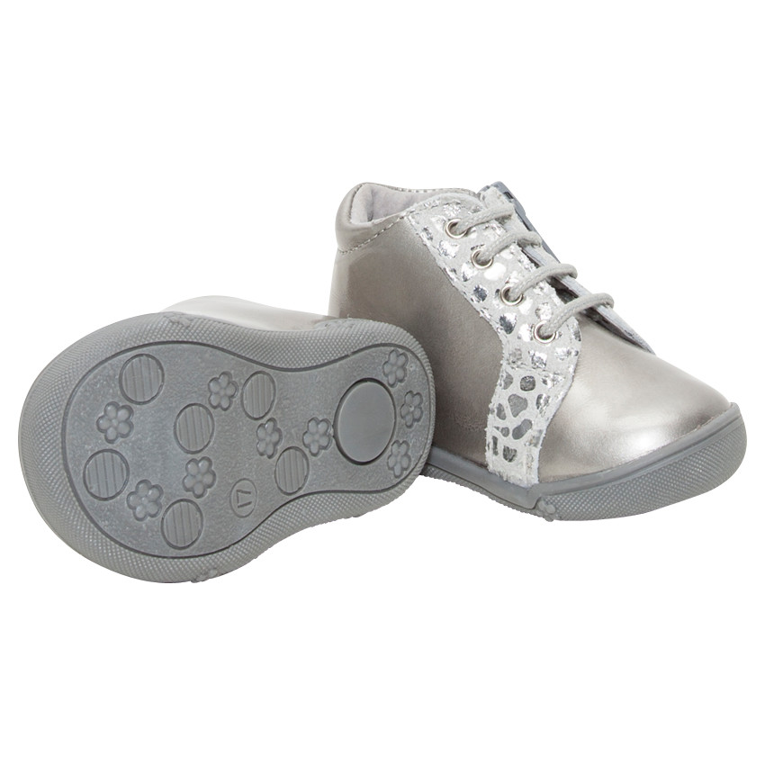 Botines de cuero plateados con cremallera y cordones 