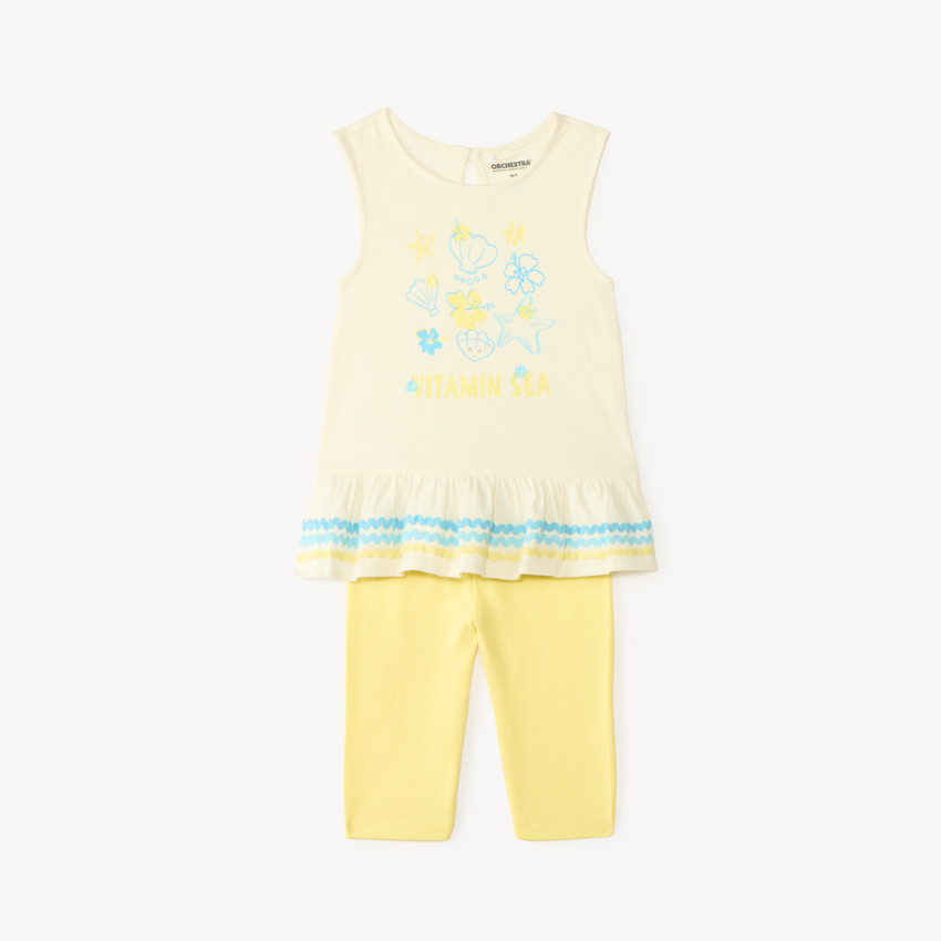 Conjunto de 2 piezas, blusa + legging corto con estampado de conchas para niña bebé. 