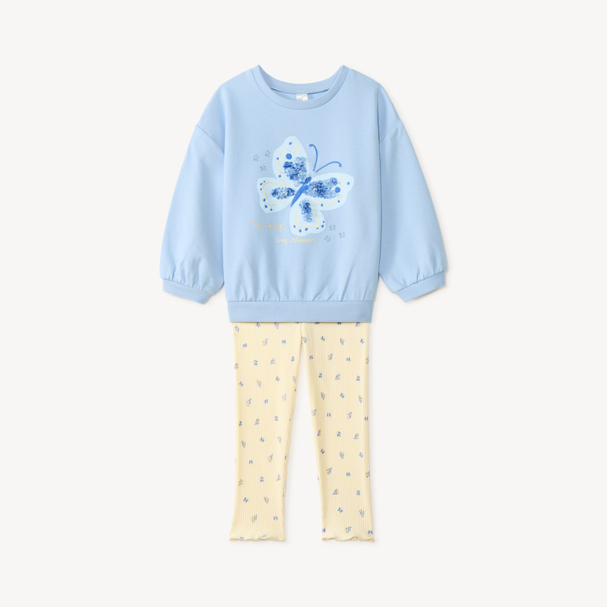 Conjunto de sudadera + leggins con estampado de mariposas y lentejuelas para bebé niña 