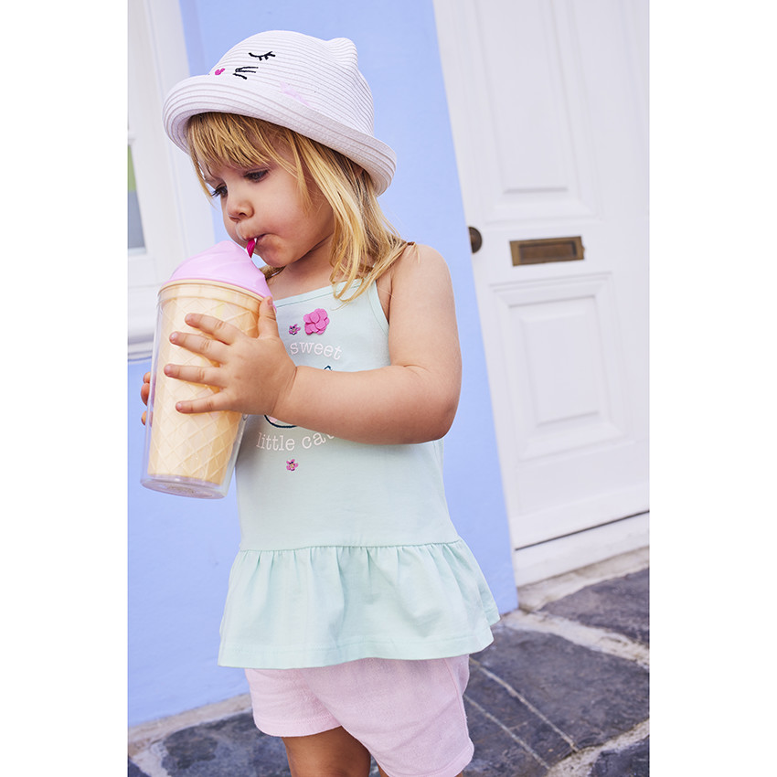 Chapeau effet paille tressée en forme de chat pour bébé fille 