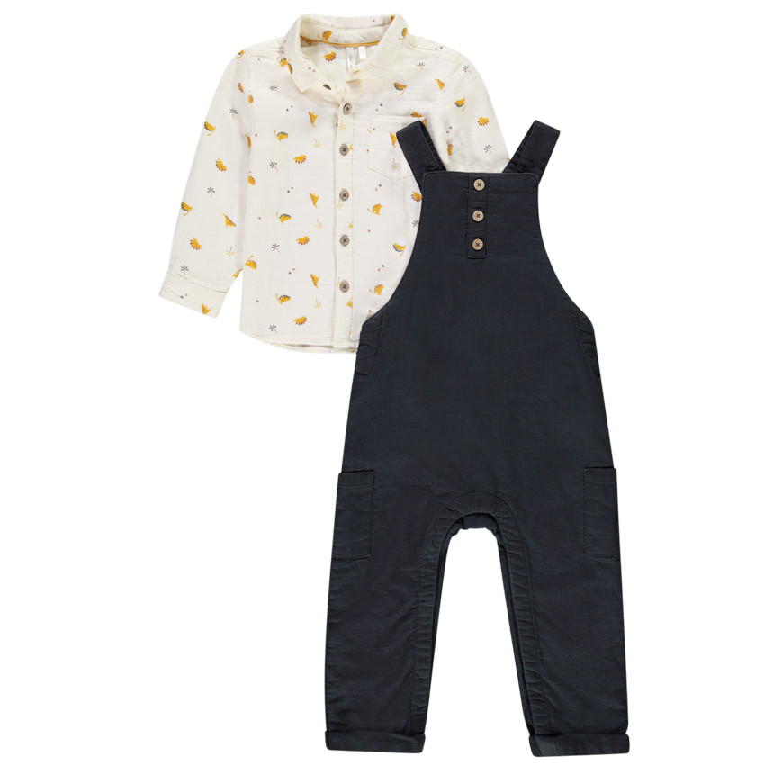 Conjunto de peto liso + camisa con estampado de dinosaurios para bebé niño 