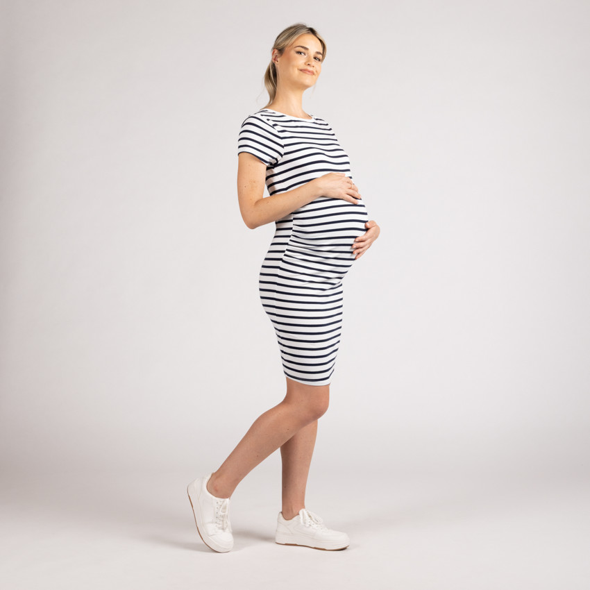 Vestido premamá ajustado de rayas 