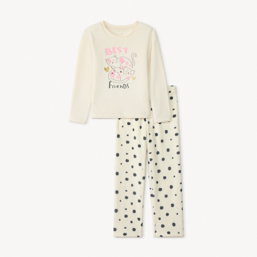 Conjunto pijama 2 piezas sherpa con gato fantasía para niña 