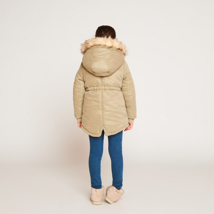 Parka impermeable con capucha y efecto de pelo sintético para niña 