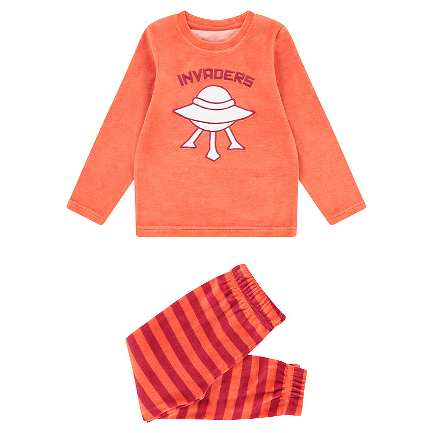 Pijama de terciopelo con platillo volador bordado 