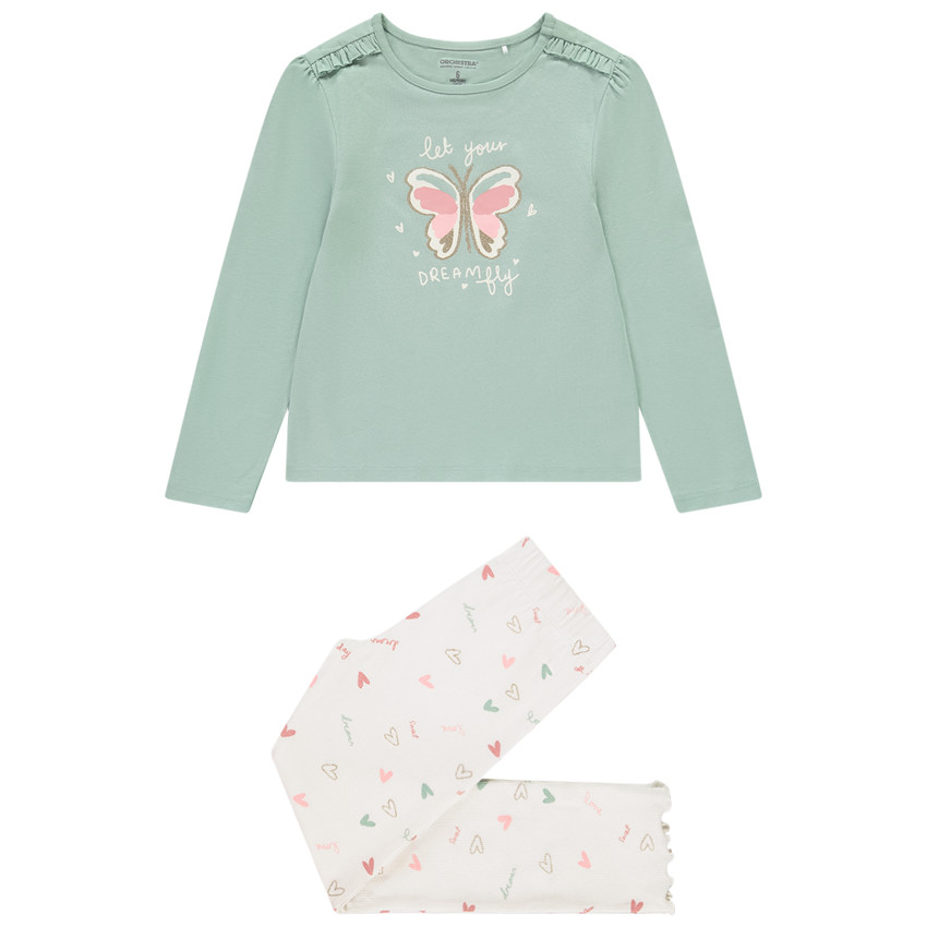 Pijama largo de mariposas y corazones brillantes para niña 
