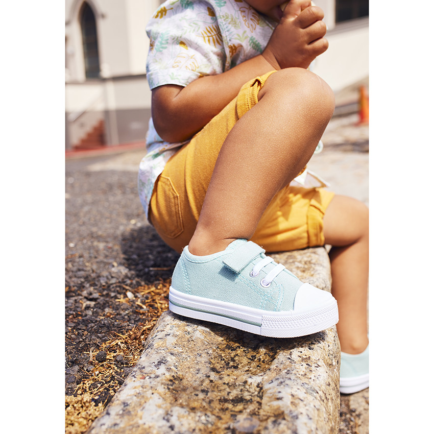 Zapatillas bajas de tela con cordones elásticos y velcro para bebé niño 