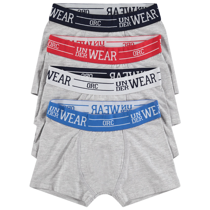 Juego de 4 bóxers grises con cintura que contrasta e inscripción de jacquard 