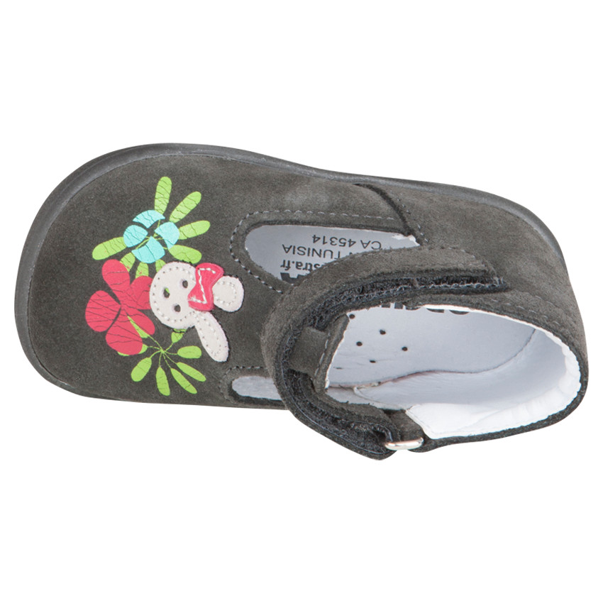 Zapatos salomé de cuero de color gris con detalle impreso 