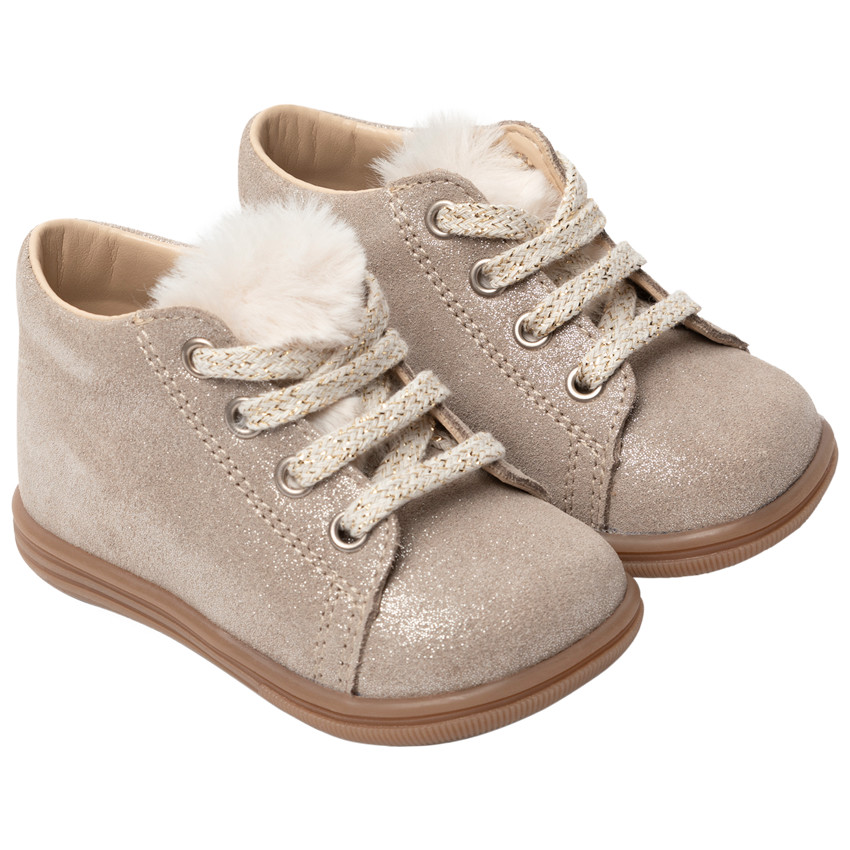 Botines de cuero brillante beige para niña bebé 