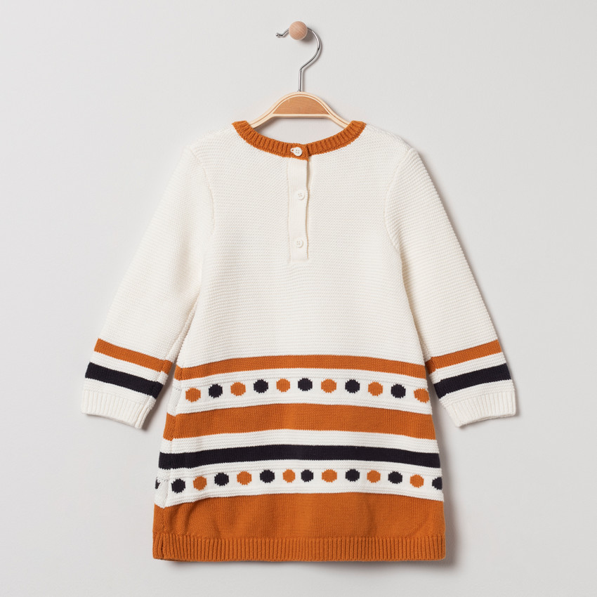 Vestido manga larga de malla fantasía con detalles bordados  