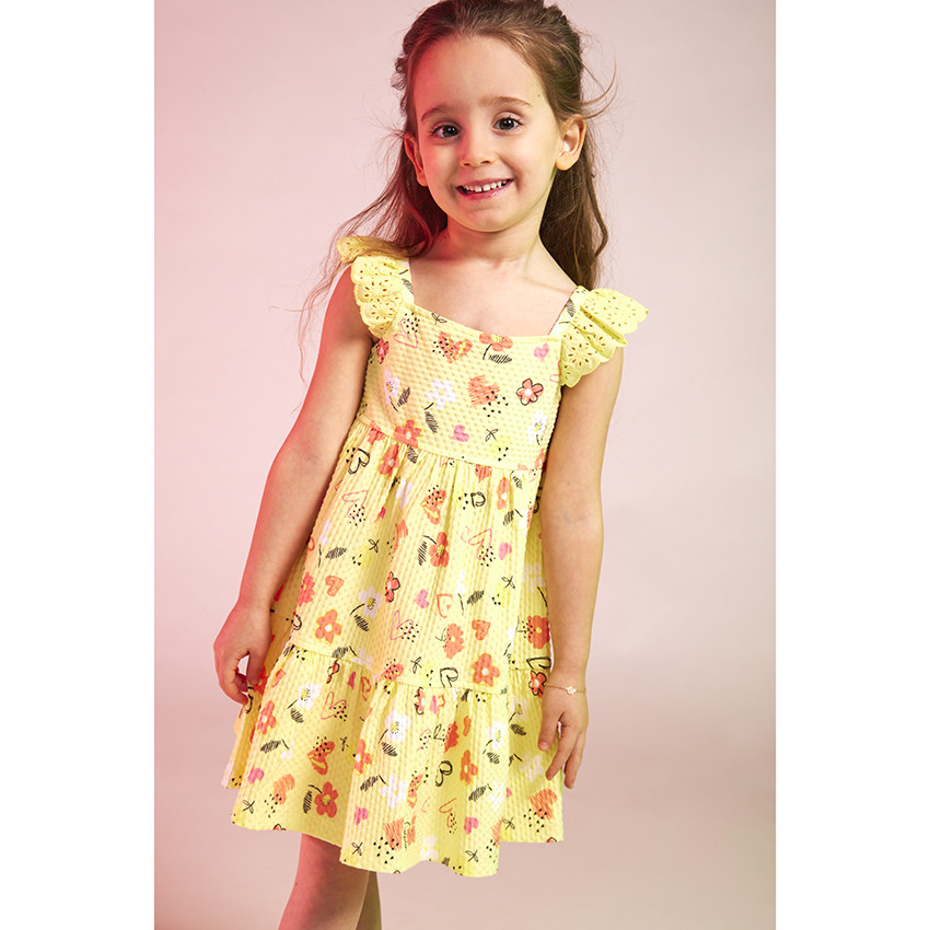 Vestido de punto moteado con estampado original para niña 