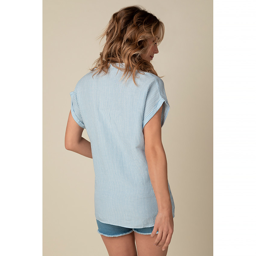 Chemise rayée à manches courtes de grossesse 